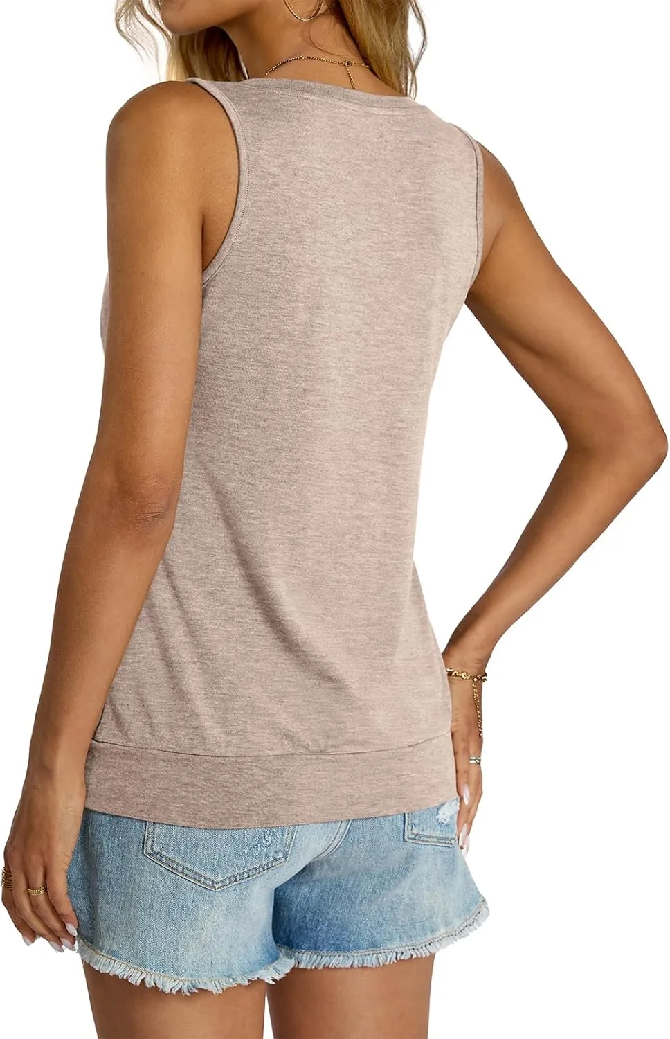 Womens V Neck Tank Tops Sleeveless Banded Hem Shirts Loose Fit Summer Outfits Clothes 2025