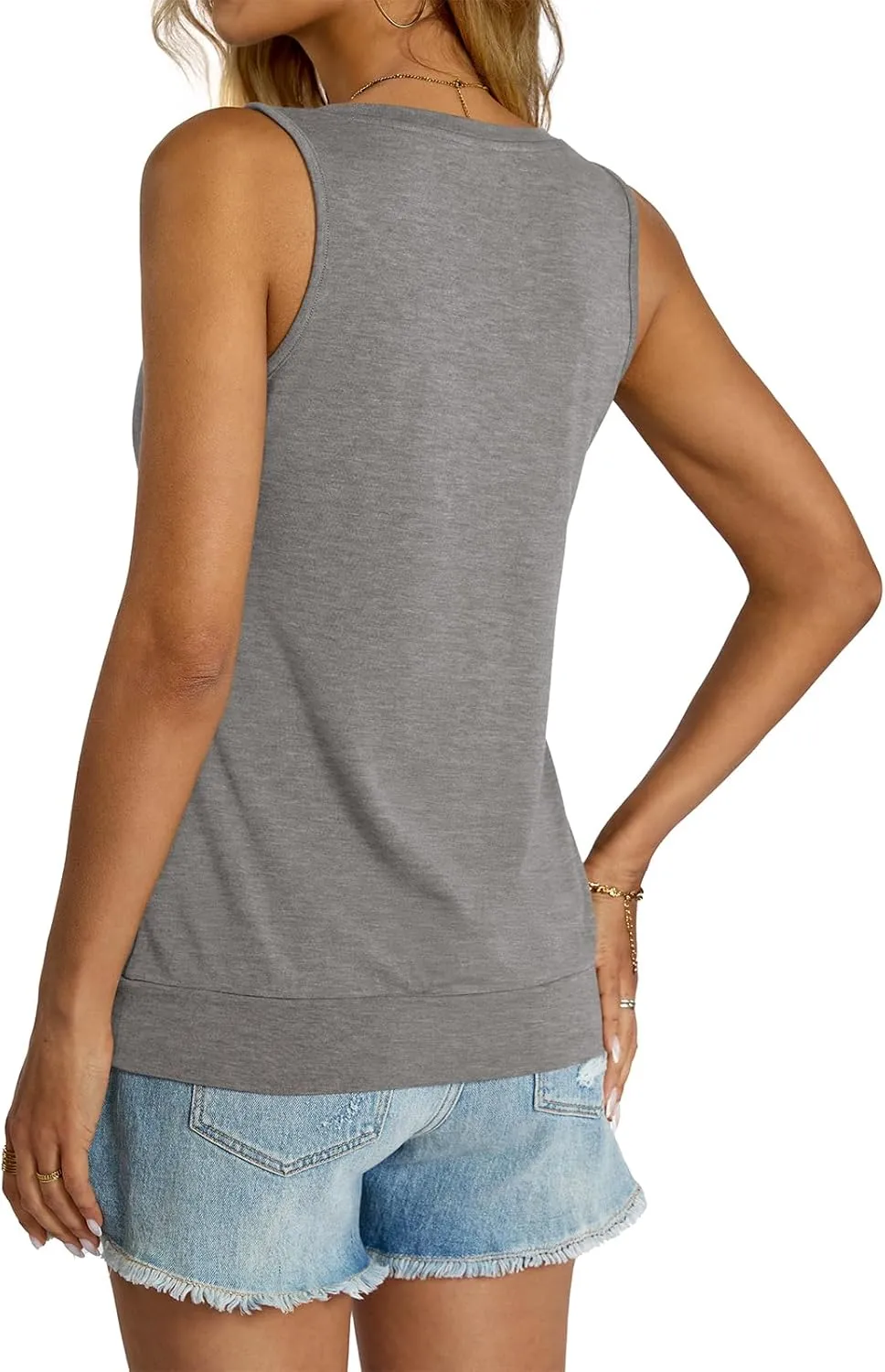Womens V Neck Tank Tops Sleeveless Banded Hem Shirts Loose Fit Summer Outfits Clothes 2025