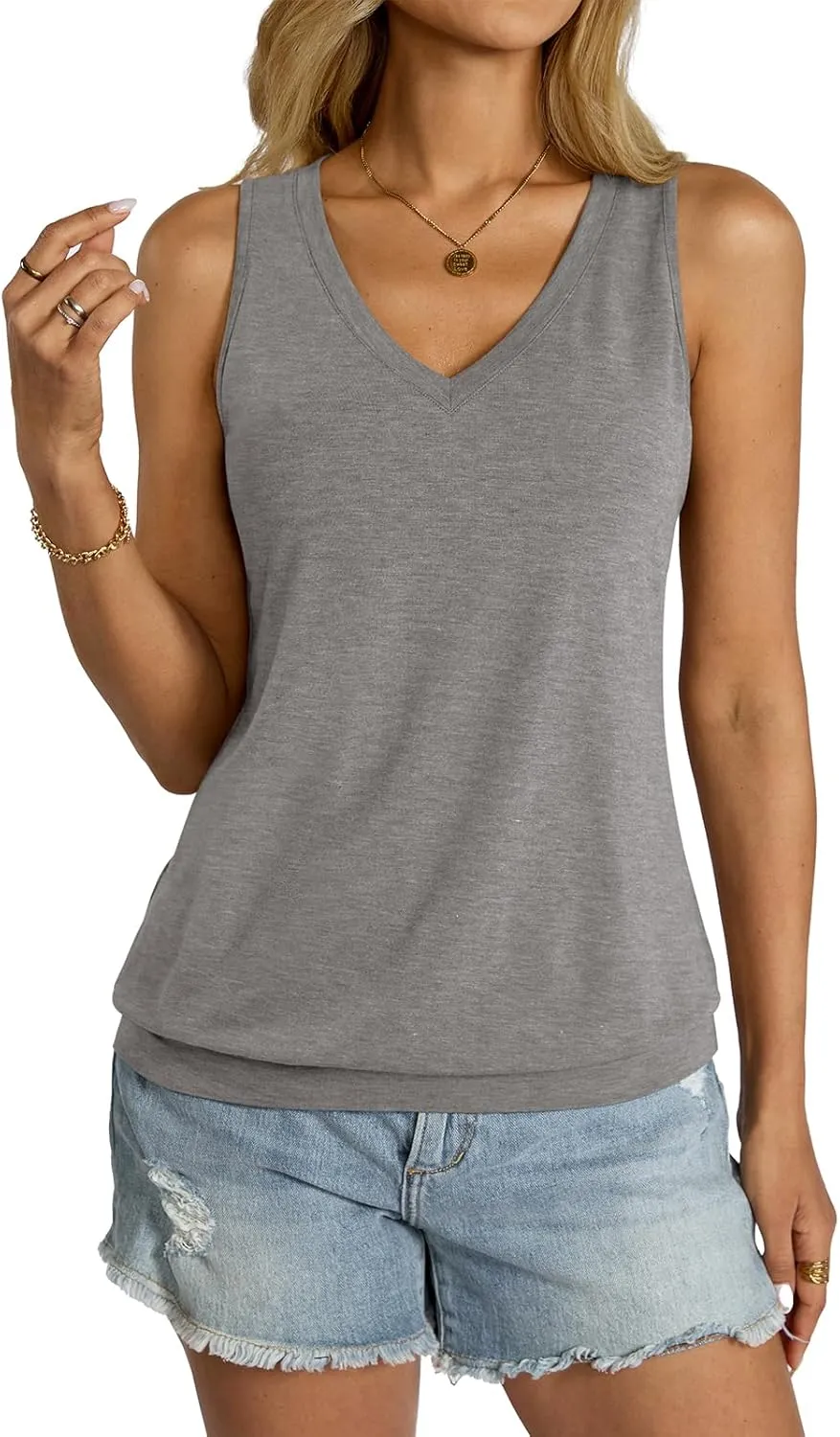 Womens V Neck Tank Tops Sleeveless Banded Hem Shirts Loose Fit Summer Outfits Clothes 2025