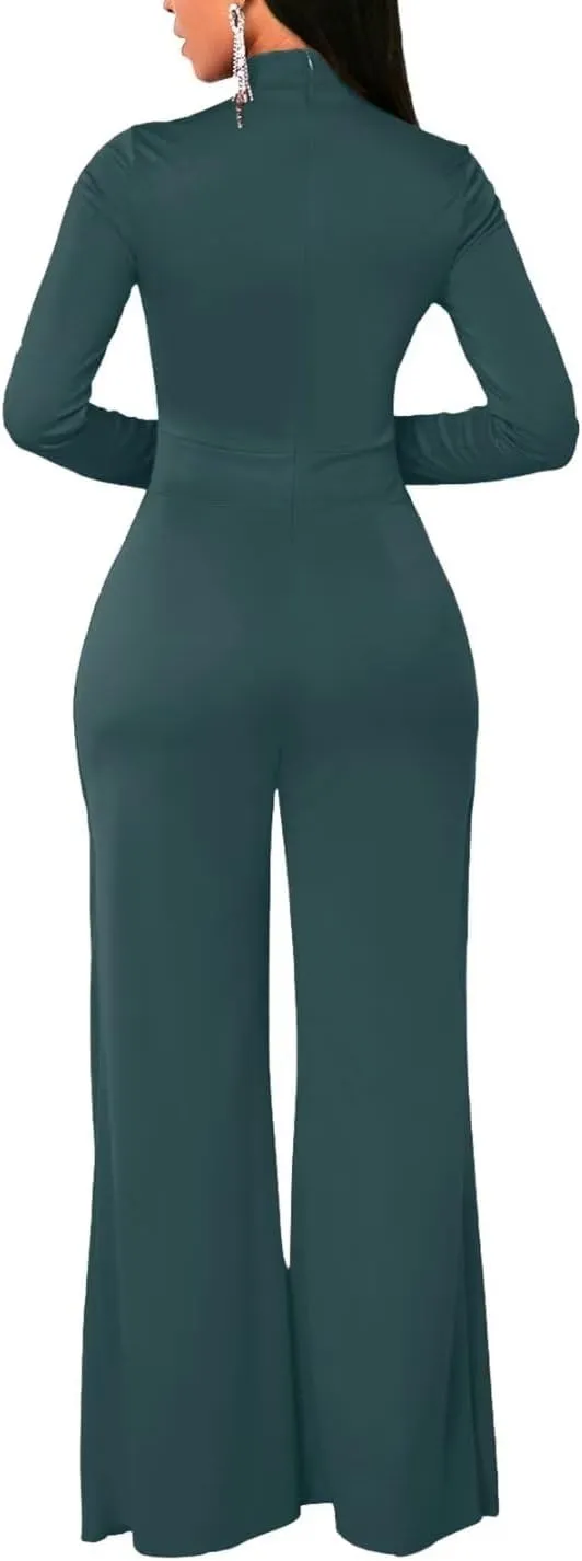 Women's Wide Leg Jumpsuits Outfits Casual One Piece Long Sleeve Overlay Pants Rompers