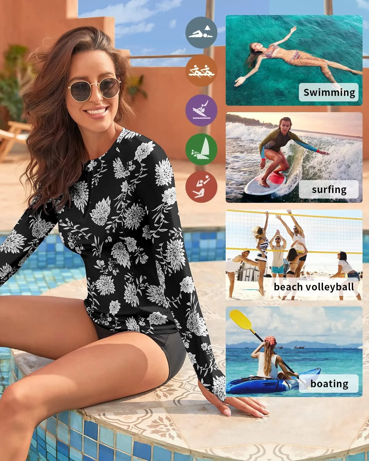 WOWENY Women's Rash Guard UPF 50  Long Sleeve Swim Shirts Thumb Holes UV Sun Protection Bathing Suit Swimsuit No Bottoms&Bras