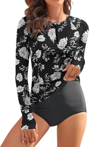 WOWENY Women's Rash Guard UPF 50  Long Sleeve Swim Shirts Thumb Holes UV Sun Protection Bathing Suit Swimsuit No Bottoms&Bras