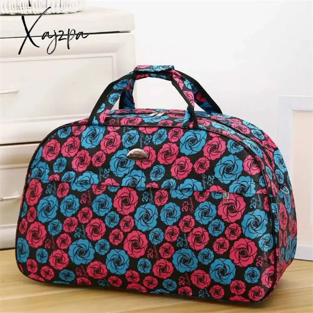 Xajzpa - Big Capacity Women Travel Bags Men Luggage Travel Duffel Bags Nylon Waterproof Daily Travel Handbag Female Flower Print HandBag