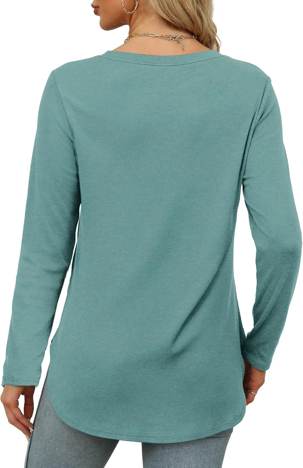 XIEERDUO Womens Long Sleeve Round Neck Shirts Side Split Basic Loose Tunic Tops Casual 2025
