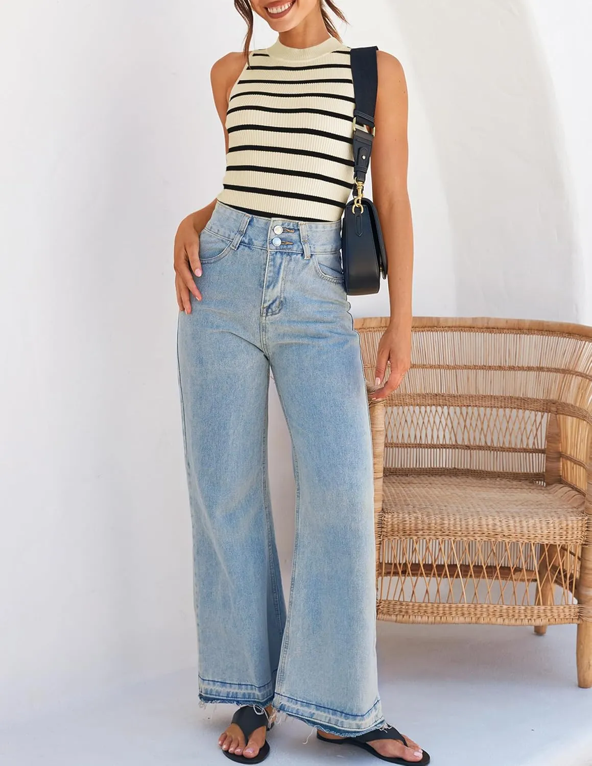 ZESICA Womens Ribbed Tank Tops High Neck Slim Fitted Striped Basic Casual Summer Sleeveless Shirts